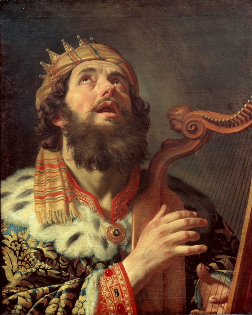 上图:《大卫王弹琴 King David Playing the Harp》,荷兰画家霍恩霍斯特(Gerard van Honthorst,1592-1656)绘于1622年。