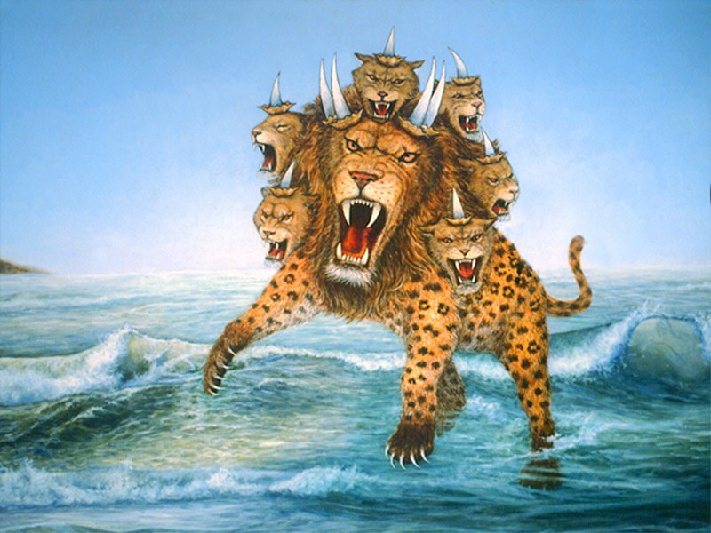 上图:十角七头海兽的示意图。